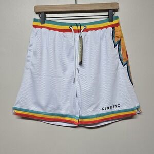 KINETIC Black Kings Shorts Mesh Rainbow Lightning Bolt w/ Pockets White NWT Sz M